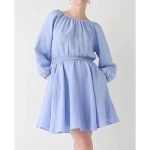 J. Crew Palermo Smocked Waisted Linen Mini Long Sleeve Dress Size XLT